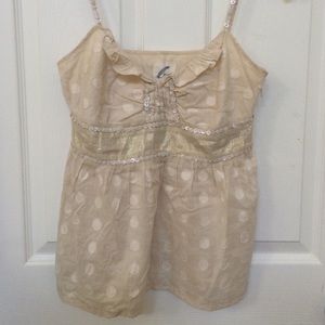 Free People polka dot Sz 4 Cream Gold sequins tank